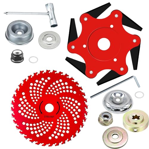 GOROBU Steel Trimmer Head with 6 Blade Razors and 36 Teeth Brush Cutter Blade 65Mn Steel Adapter Kits Included for for Many Stihl Husqvarna Sears Echo Poluan Redmax Shindaiwa