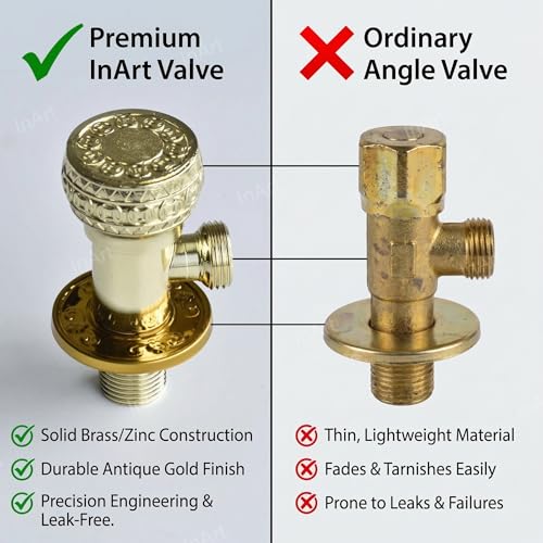 Image of InArt Zinc Angle Cock Valve for Bathroom & Kitchen | Stop Cock with Wall Flange | Antique Finish (Gold) - 5 Year Warranty