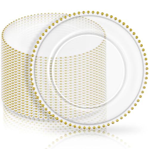 Pesonlook 24 Pack Gold Clear Charger Plates With...
