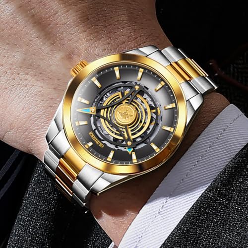 Image of OUPINKE Watch for Men Skeleton Self Winding Mechanical Automatic Luxury Dress Black Wrist Watch Waterproof Luminous Tungsten Sapphire Crystal