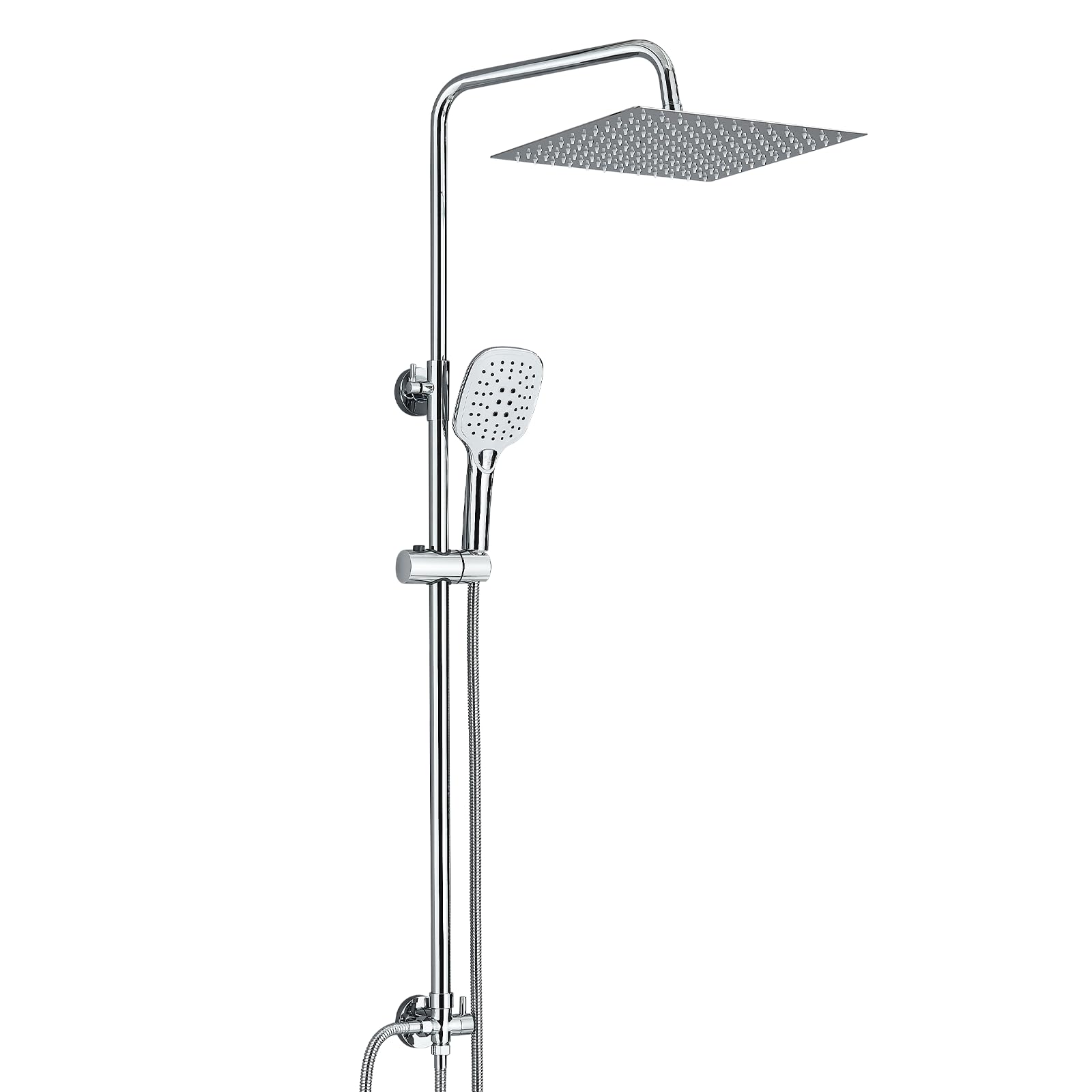 Colonne de Douche Sans Mitigeur,Colonne de Douche Chromé avec Tête de Douche Carré 30x30 CM Pour Baignoire Hauteur Réglable avec Pommeau de Douche en ABS