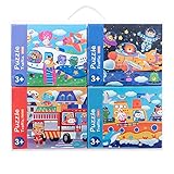 (12/16/24/32 Pieces) 4 in 1 Transportation Wooden Puzzles for Kids Ages 3-8 Year Old Colorful Wooden...