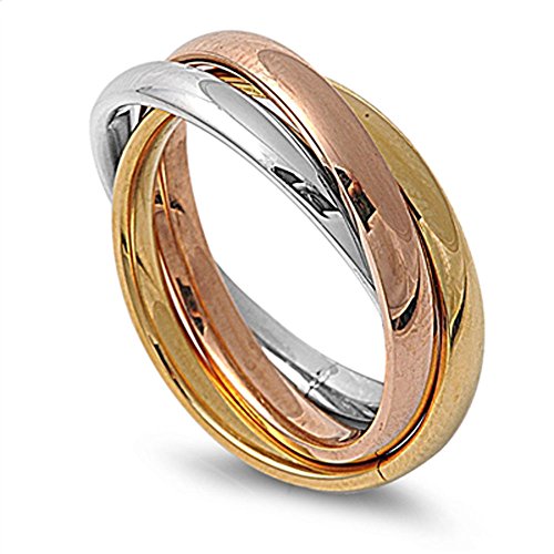 STR-0002 High Polished Stainless Steel Triple Multi Color Band Ring Size 3-12; Comes Box (9)