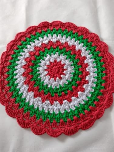 Image of Kavya Craft Present Woollen Handmade Crochet Table Mat /Thal posh (Red Green, 15inch)
