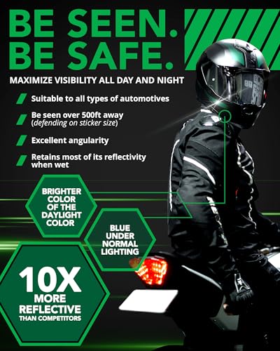 Image of Bright Knight Decals Light Green 3M Reflective Tape - 10x12 Flat Sheet Vinyl Motorcycle Helmet Stickers, Waterproof Safety Vinyl Wrap, Reflective Stickers for Helmet, Hard Hats, Cars, Bikes & Rims