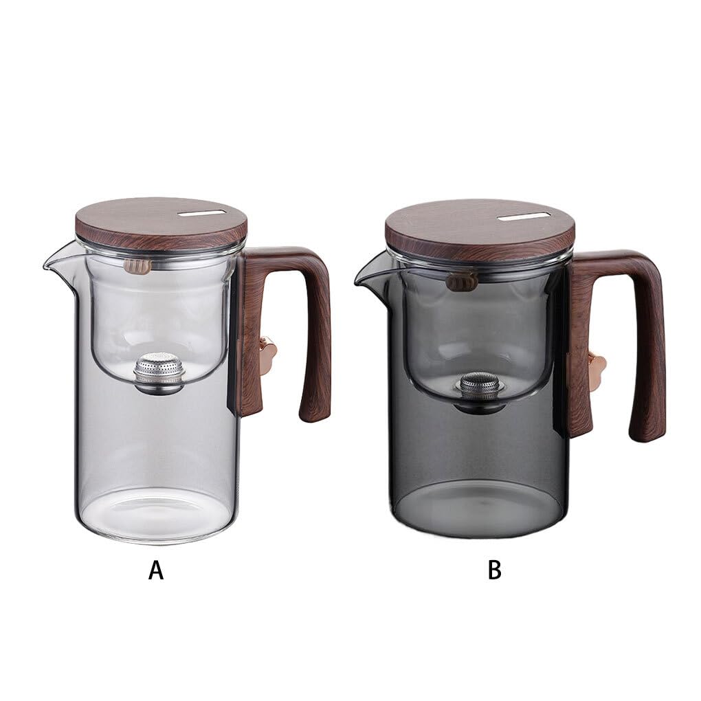 Teekanne mit Sieb, magnetischer Filter, Glaskanne zum Aufbrühen von Tee, einfache Schalter Glas Teekanne mit Sieb, klare Teekanne, Grau, 520 ml