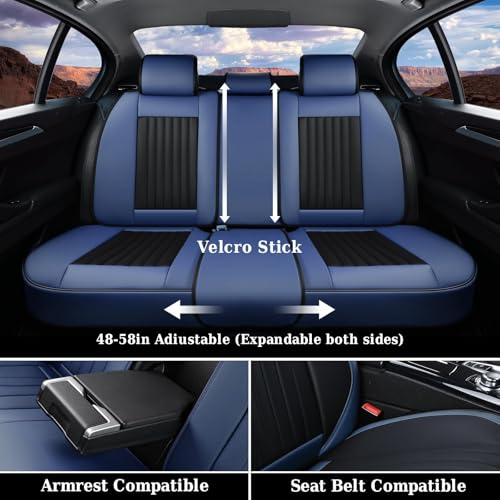 Image of Coverado Car Seat Covers Full Set, Nappa Leather Seat Covers for Cars, Car Seat Cushion Car Seat Protector, Front and Back Seat Protectors Cushions Universal Fit for Most Cars Vehicles(Blue&Black)