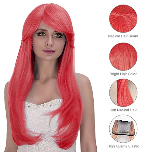 AOMIG Long Wavy Red wig, 3 Pack Set including Sunglass & Wig Cap, Charming Full Curly Hair With Bangs - Image 4