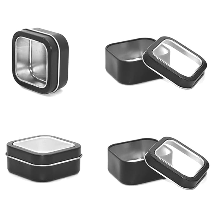 Buy 4 Pack Empty Tin Box Containers with Clear Lid Top Window, Black