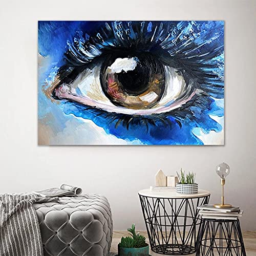 Toile abstraite yeux bleus pour créer une ambiance sereine dans votre salon