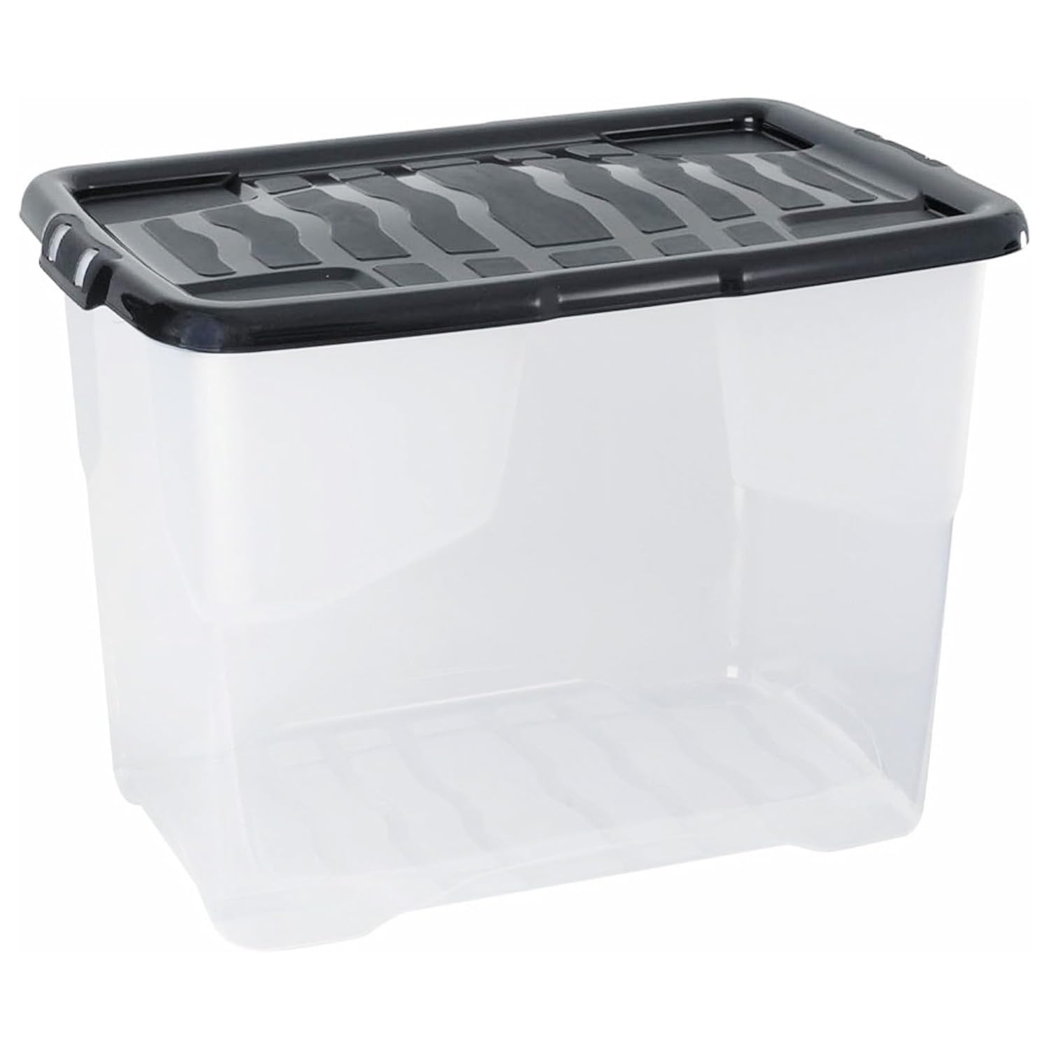 Star Supplies Clear Strong Stackable Transparent Base Storage Containers With Black Lids For Home & Office (5, 80 Litre)