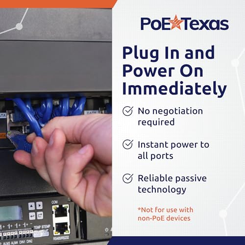 Image of PoE Texas GPOE-16A-48v240w | Gigabit 16 Port Passive Power Over Ethernet Injector for PoE Cameras, IP Phones, WiFi Access Points and More | Includes 48 Volt Power Supply 240 watts