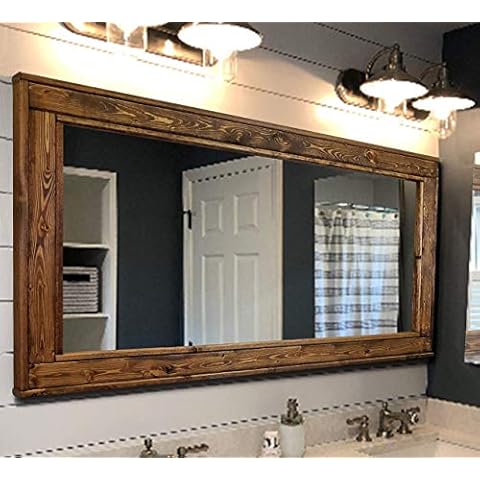Herringbone Reclaimed Wood Framed Mirror, Available in 5 Sizes and 20 Stain colors: Shown in Provincial - Rustic Wall Mirror, Large Framed Mirror, 22x24, 24x30, 36x30, 42x30, 60x30 Cover