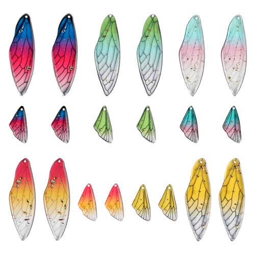 ASUNFO 20 Pcs Resin Dragonfly Wing Charms Butterfly Wing Pendants Insect Charm for Jewelry Making Earrings Bracelets Necklace 10 Styles Small & Large