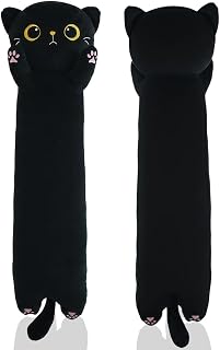 Langer Schwarzer Katzen Kuschelkissen, Weiches Stofftier Körperkissen, Große Katzen Plüschkissen Plüschtier, Geburtstagsgeschenk für Jungen und Mädchen(60cm/23.62inch)