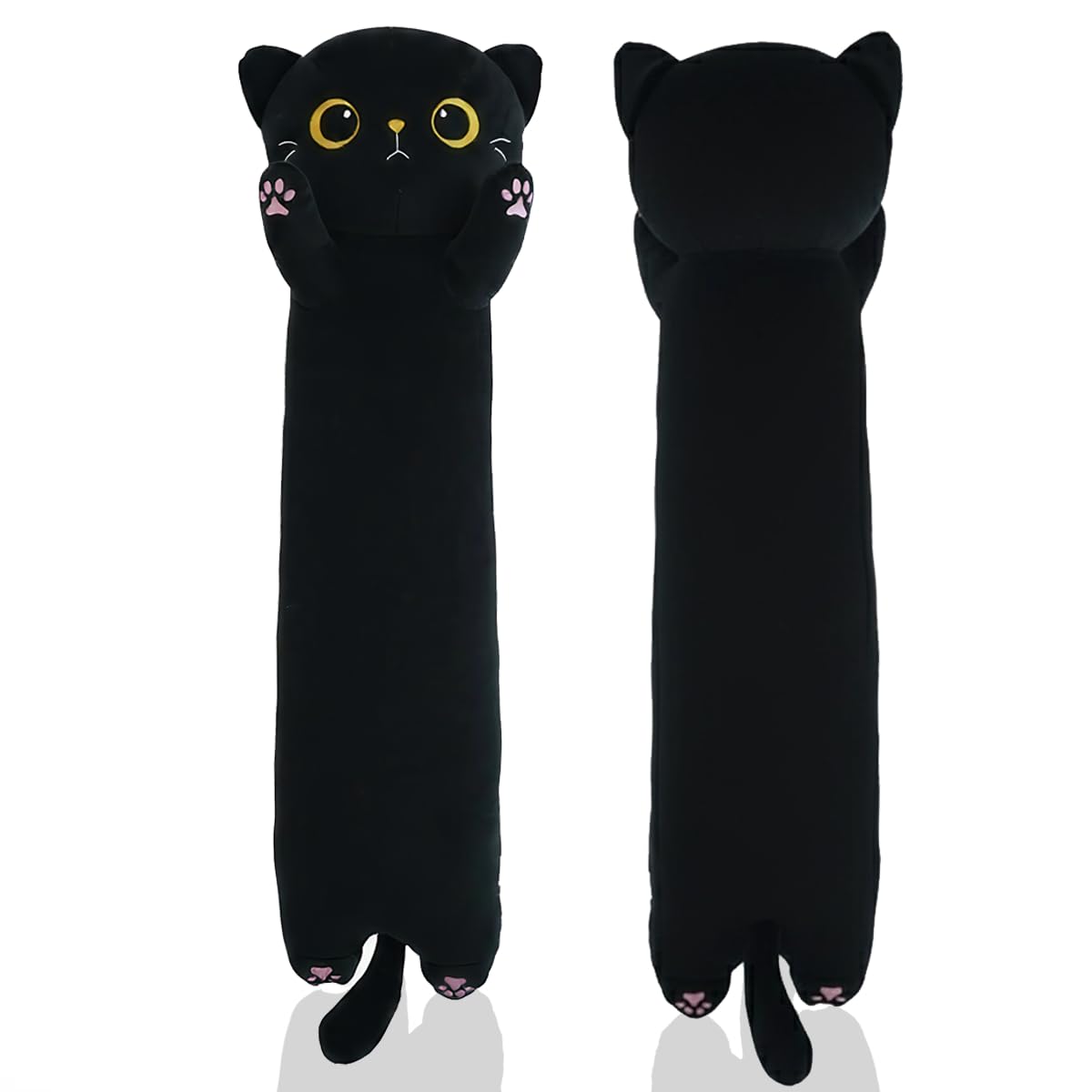 Peluche Chat Noir Long Coussin Corporel, Peluche Animale Douce et Moelleuse, Grand Chat en Peluche Cadeau d'anniversaire pour Garçons et Filles (Black, 110cm/43.31in)