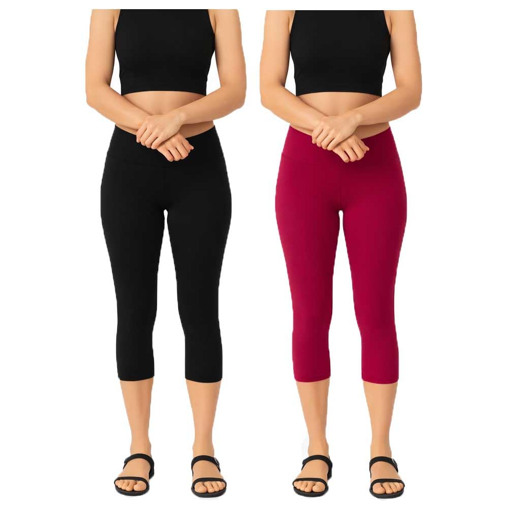 brand flex Womens Casual Regular Fit Gym & Yoga Plain 3/4th Capri Pants for Women Black, Pink Combo Pack of 2-picture-32