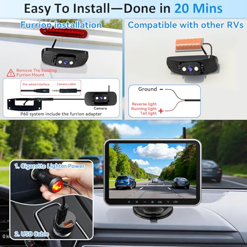 Image of Plug-Play RV Camera System Wireless for Furrion Pre-Wired: 20-Min Easy Install for Trailer Camper - 8 inch HD 1080P Large Screen See Every Obstacle at a Glance for Campsite Reversing & Drive Monitoring