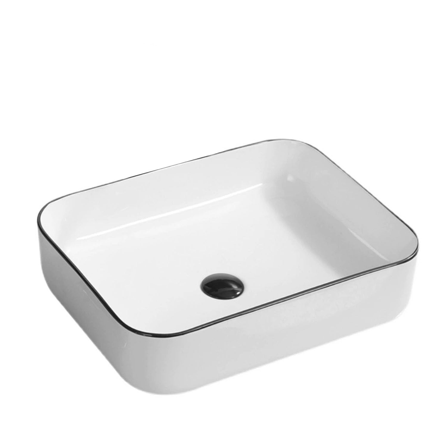 CSXSXAUO Ceramic Rectangular Vessel Sink with Drainer, Modern Countertop Basin for Bathroom, Lavatory, and Vanity Units