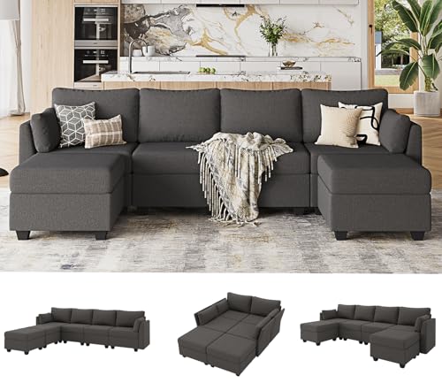 Weture Modular Sectional Sofa with Storage, U Shaped Sectional Couch for Living Room, Convertible Modular Sofa Couch with Ottomans, High Supportive & Soft Sponge, 6 Seat, Darkgrey