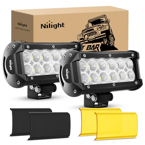 Nilight LED Light Bar with Amber/Black Covers 2 PCS 36 W 6.5 Inch Flood Off Road Lights Super Bright Driving Fog Boat Lighting Pods for Trucks Pickup Golf Cart SUV ATV UTV 4x4 Van Camper