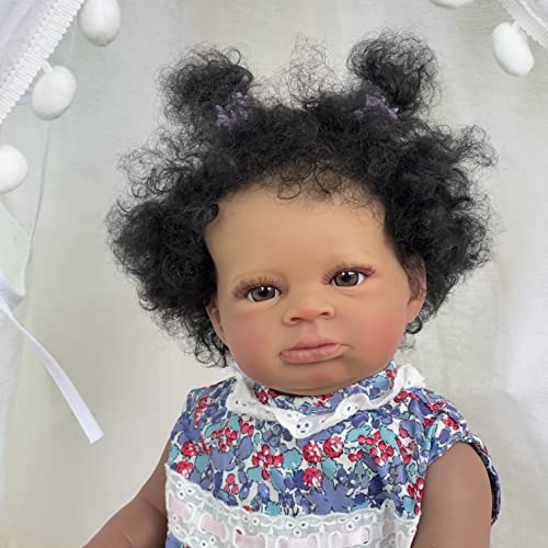 Image of Angelbaby Lifelike African American Reborn Baby Doll Black Girl 20 Inch Newborn Realistic Silicone Baby Soft Body Brown Skin Bebes Super Cute Child Doll for Girls Gifts