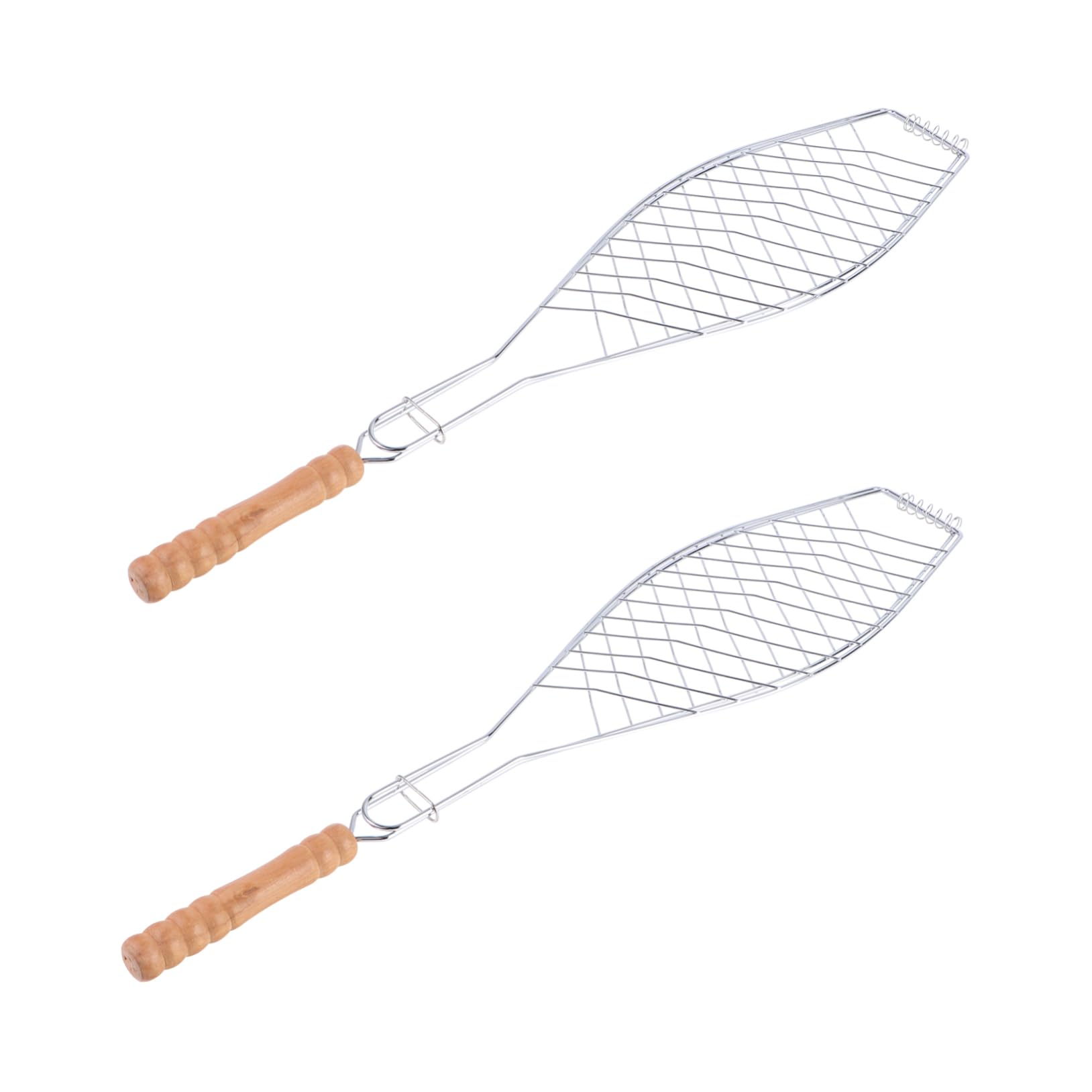 Toddmomy 2Pcs Metal Non Stick Bbq Fish Basket with Wooden Handle Durable Grilling Tool for Outdoor Bbq Camping and Picnics for Fish Steaks and Veggies