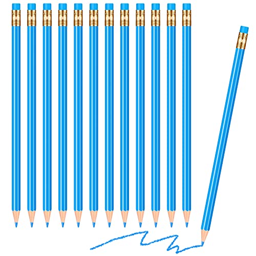 Chinco 12 Pieces HB Erasable Pencils Pre Sharpened Wooden Pencils with Eraser Correcting for Writing Drawing and Checking(Blue)