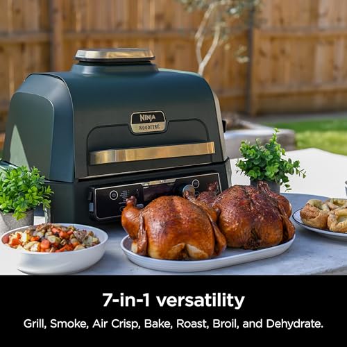 Image of Ninja Woodfire Pro Connect XL Outdoor Grill & Smoker | Bluetooth, App Enabled | 7-in-1 Grill, BBQ Smoker, Outdoor Air Fryer | Woodfire Technology | Built-In Thermometer | Green & Gold | OG951GN2
