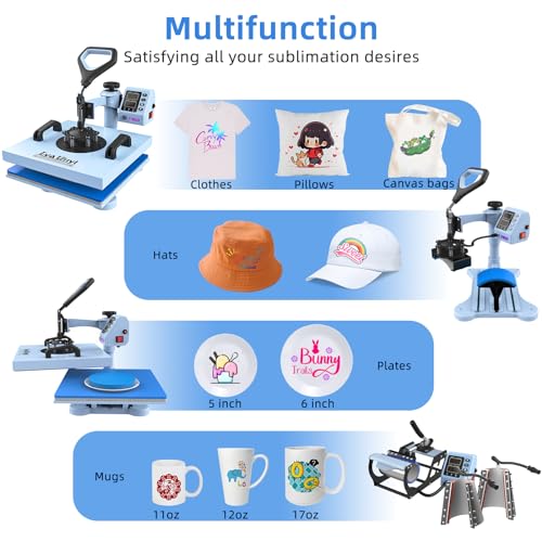 15“x15 Heat Press Machine - Lya Vinyl 7 in 1 Heat Press 360-Degree Swing Away Digital Press Machine Multifunction Sublimation Combo Heat Transfer Machine for T-Shirts, Hats, Caps, Mugs and Plates