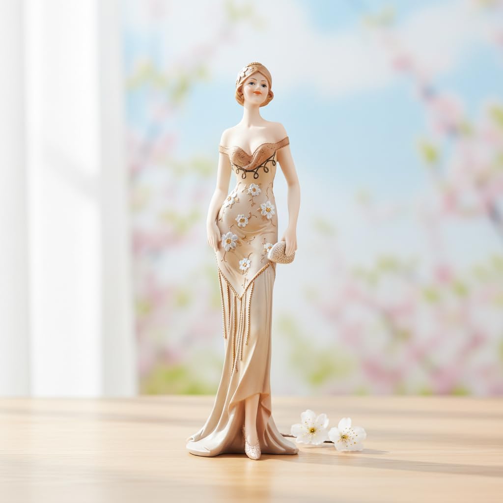 Comfy Hour 13" Art Deco Lady Figurine, Elegant Woman Statue Holding Wallet Clutch, Roaring 20s Victorian Style Home Office Desktop Decor Accent, Polyresin Artisan Crafted Sculpture, 1 Unit