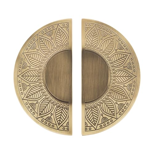 Image of Mandala 6 Inch Round Shape Main Door Handle and Wardrobe Handle Set - Antique Brass Finish, Pack of 2