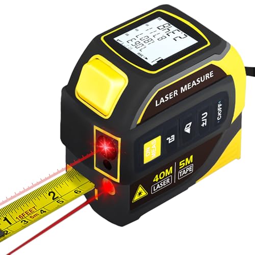 4-in-1 Laser Tape Measure with Laser Level Crosshairs 130ft/40m Laser Measuring Tape 5m Autolock Electric Tape Measure in/ft/m Digital Laser Tape Measurement Tool with LCD for DIY Construction