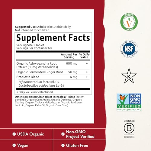 Garden of Life Organic Ashwagandha Supplement with Probiotics & Ginger - Stress, Mood & Energy Support, Vegan, Gluten Free, Non GMO, 2 Month Supply, 60 Tablets - Image 4