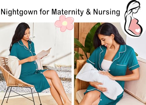 Image of Ekouaer Nightgowns for Women Button Down Sleepshirt Short Sleeve Nightshirt Boyfriend Pajamas V Neck Nightdress S-XXXL