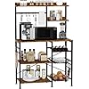Kitchen Baker’s Rack with 2 Pull Out Wire Baskets, Microwave Stand with Storage Shelf & Wine Rack, 5-Tier Utility Coffee Bar Station with 10 Hooks for Spice Rack Organizer Workstation, Rustic Brown