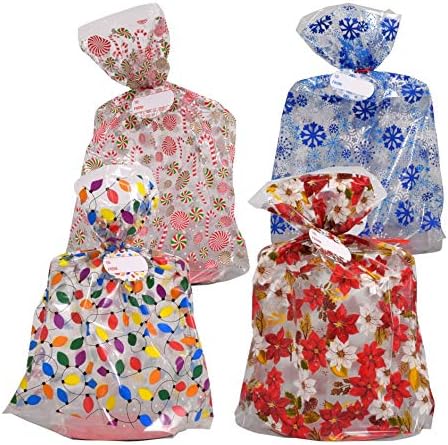 12 bolsas de celofán para galletas que incluyen 12 lazos de cinta