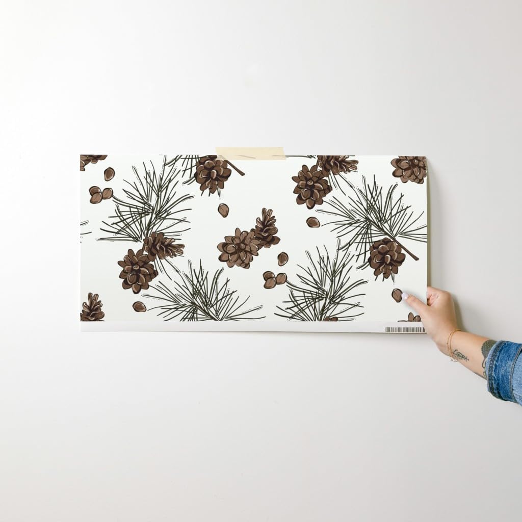 Peel & Stick Wallpaper Swatch - Pine Cone Fir Branch Woods Botanical Needles Watercolor Flowers Xmas Custom Removable Wallpaper by Spoonflower