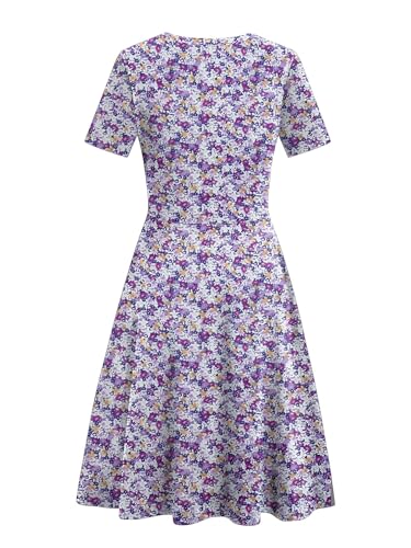 Image of Women's 2026 Fit and Flare Dress Summer Casual Elegant Vintage Floral Printed Work Party A-line Dress with Pockets 162