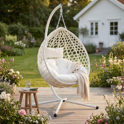 RUN.SE Hanging Egg Chair with Stand, Outdoor Indoor Egg...