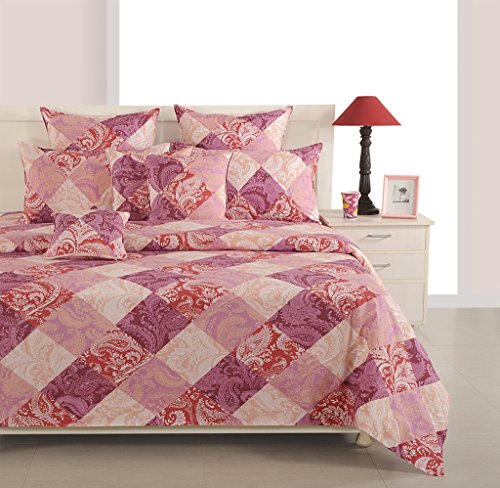 Image of Swayam Pure Cotton Single Bedsheet with 1 Pillow Covers | 160 TC Soft Breathable Bed Sheet | Ethnic Motifs Printed | Size 60 x 90 inch | Comfortable & Durable for Bedroom - Pink & Purple