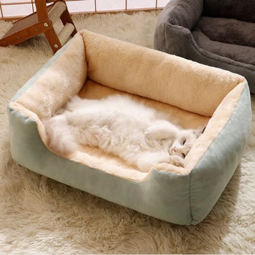 XXIUDEE Hundebett Medium, Orthopädisches Hundesofa, Anti-Angst-Haustierkissen, Weiches Warmes Quadratisches Hundehaus mit Rutschfestem Boden für Katze und Welpe (70 * 50 * 15cm, Grün)