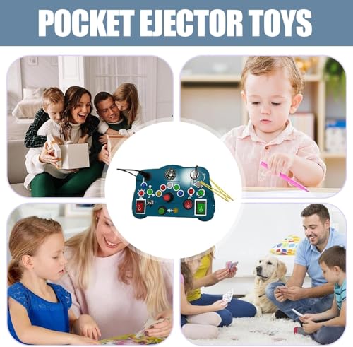 Image of SHINETOY Busy Board, Montessori Toys, LED Busy Board for Toddlers, Light up Sensory Toys with 8 Switches and 12 LED Lights, Gifts Toy for Babies Boys and Girls, Yellow (Blue)