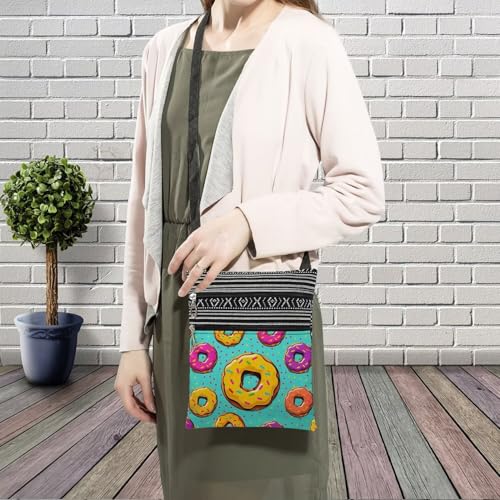 Colorful Donut Messenger Bag Small Ethnic Pattern Printed Adjustable Strap Crossbody Zipper Bag Colorful Donut Phone Bag Wallet Cute Shoulder Handbag for Women Friends3