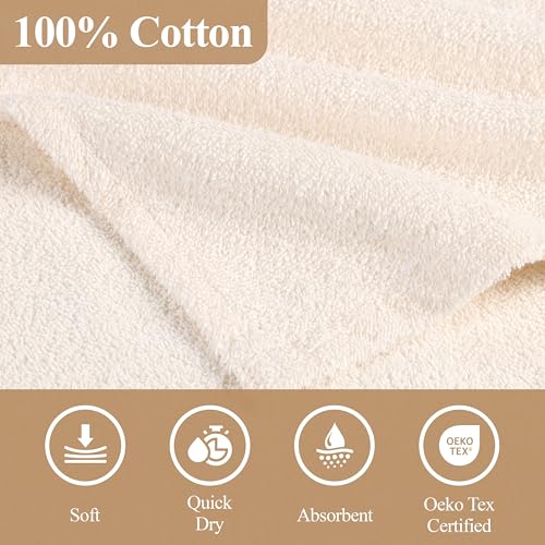 Image of Superior Kids Cotton Terry Poncho, Soft, Absorbent Bath Towel with Hood, Bathroom Accessories, Long, Plush Bathrobes for Bath, Shower, Spa, Resort, Hotel, Beach, Pool, Boy, Girl, Large Size, Ivory
