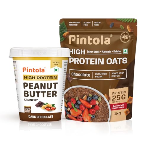 Image of Pintola Fitness Combo: High Protein Oats 1kg, Dark Chocolate, 25g Protein & High Protein Peanut Butter Chocolate Flavour Crunchy 1kg, 30g Protein