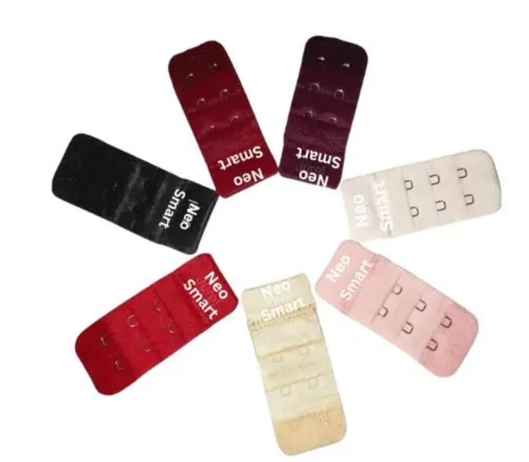 NEO SMART Women's Bra Extender Set, Pack of 7, Multi-Color (White, Black, Skin, Pink, Maroon, Red, Wine), 2x3 Hook and Eye