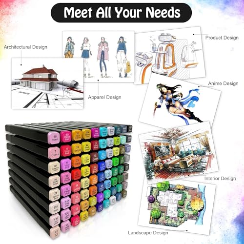 Image of 120Colors Art Markers Sketch Pen Dual Tip Artist Art Marker Vibrant Colors Set For Kids Adult Coloring Sketching Drawing Painting,Twin Head Permanent With Carry Case(120),Multicolour