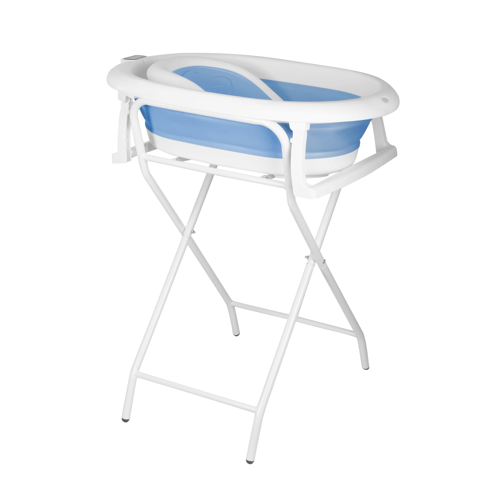 Vasca da bagno pieghevole per neonato, con supporto/termometro e cuscino da bagno, vasca da bagno sul piede, adatta per bambini da 0 a 36 mesi (blu)