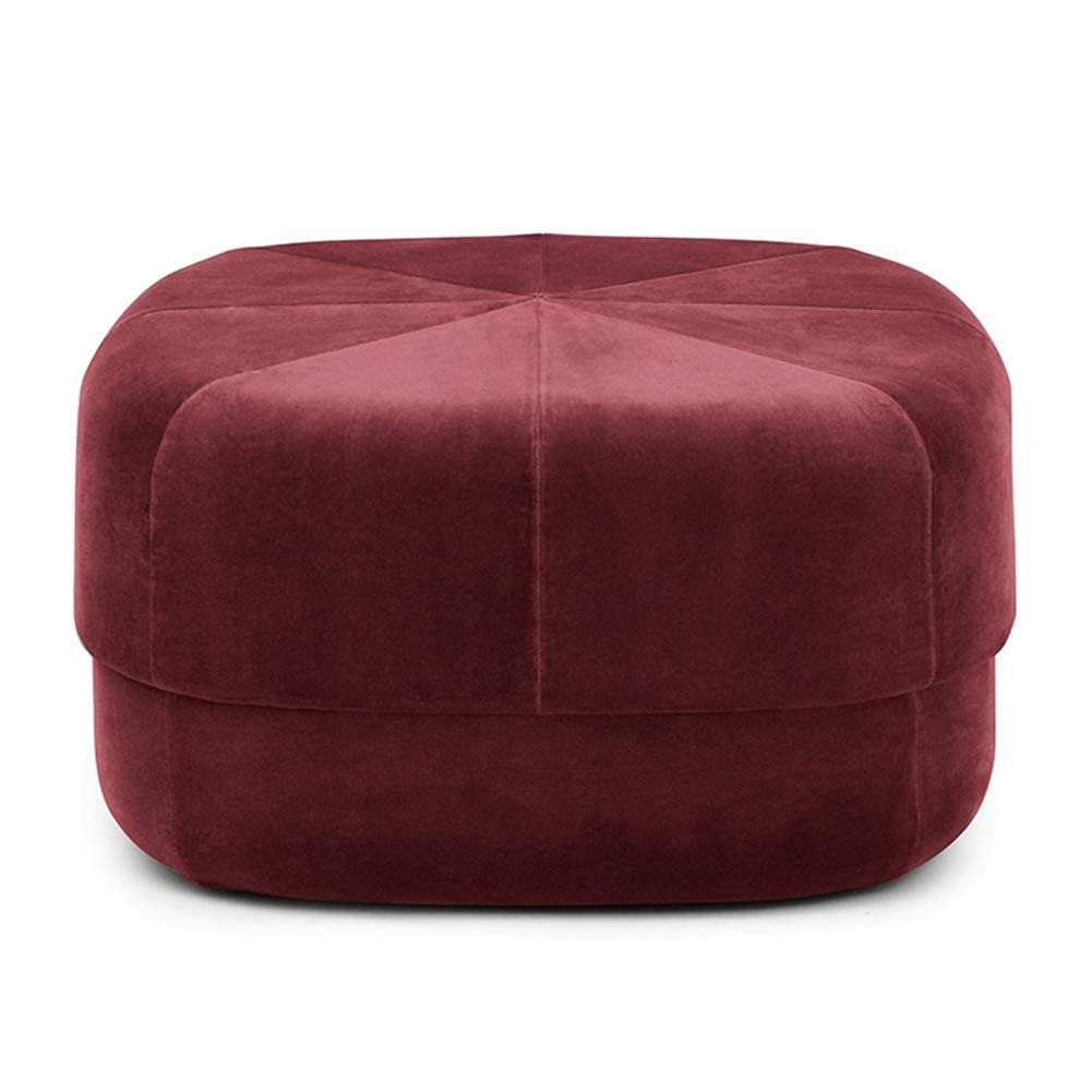 Tabouret rond ottoman table basse velours vin rouge 65x65x36cm